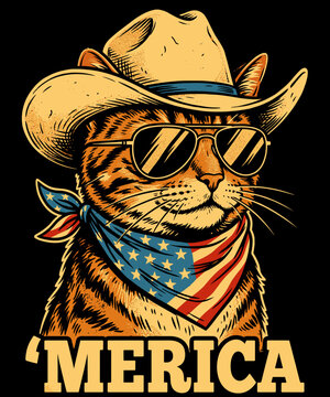 'Merica Patriotic Cat Cowboy American