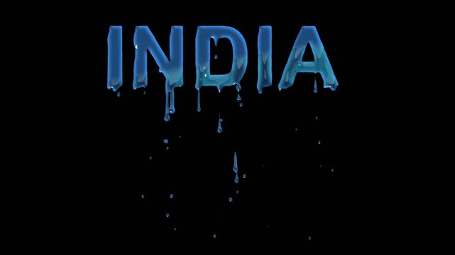 India text with blue liquid drops effect on plain black background