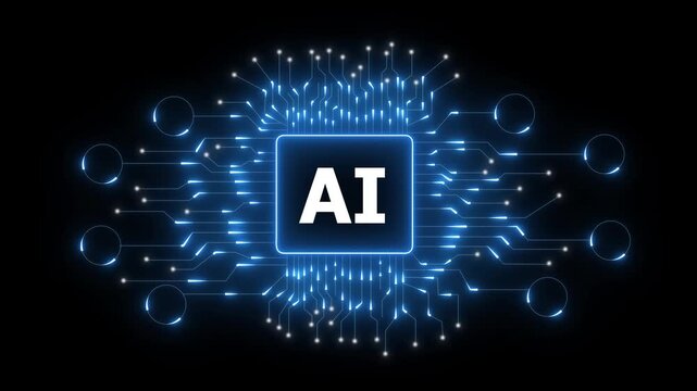 Ai chip glowing circuit board abstract technology background artificial intelligence. AI enhances chip technology and digital circuits. Smart systems drive innovation and cyber security.