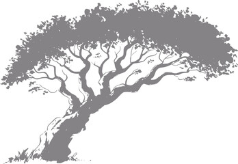 Fototapeta premium Stylized silhouette of a gnarled tree with lush foliage