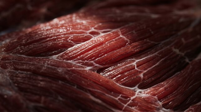 Detailed macro shot of skeletal muscle tissue and connective fibers
