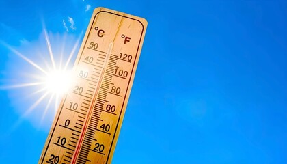 Fototapeta na wymiar Canicule thermomètre et soleil (no flare)