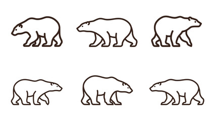Six cute polar bear silhouettes in walking pose © FARUK