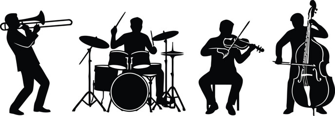 Silhouette of a jazz band playing musical instruments © Fabuji