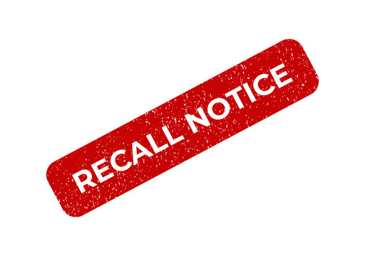 Red grunge rubber stamp with the text recall notice on a document