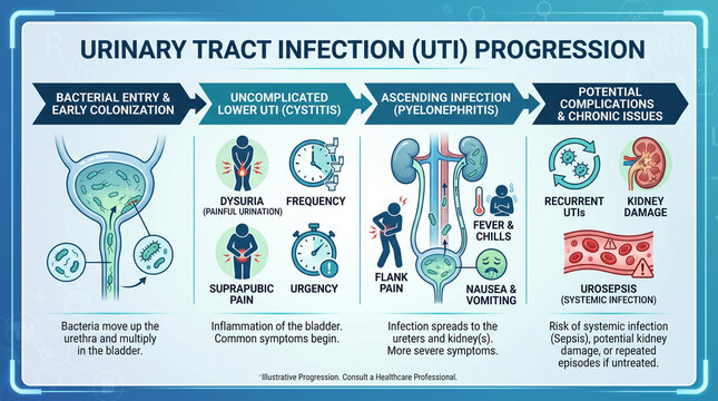 UTI Progression Infographic Medical Health Education Vector Illustration