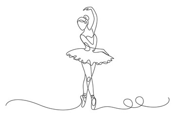 Obraz premium Single continuous line illustration of a ballet dancer with ballerina minimalist performance classical graceful continuous illustration movement training exercise activity entertainment