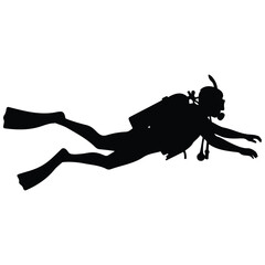 Scuba diver swimming underwater, isolated silhouette vector illustration for aquatic sports. © FARJANAAFRIN