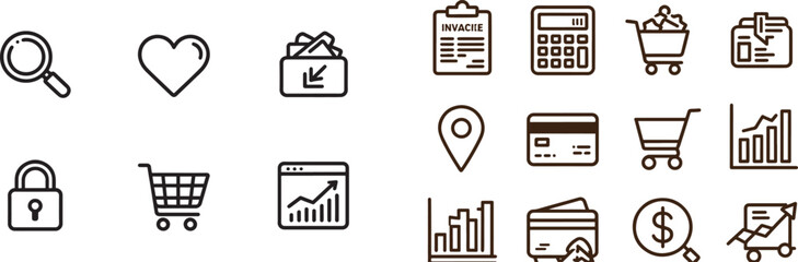 Business and e-commerce line icon set with shopping cart credit card growth chart and security symbols for web and app interface design © Muhammad