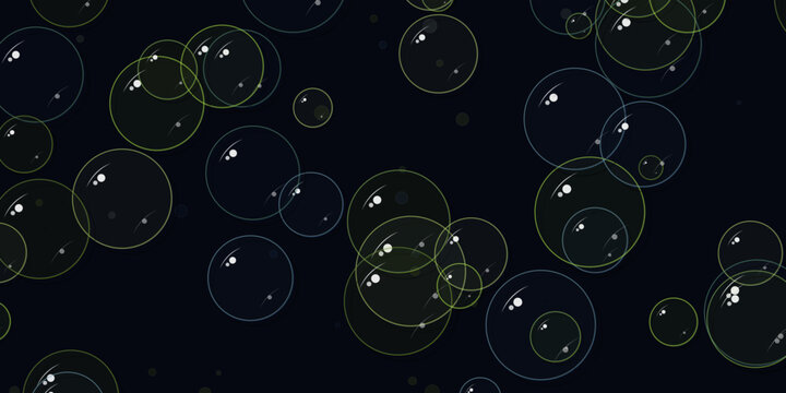 Bubbles floating in dark background with light reflections Vector, illustration