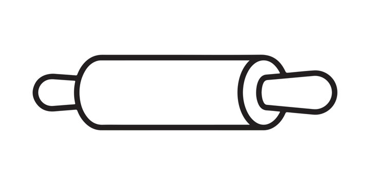 Black outline icon of a wooden rolling pin used for baking dough in the kitchen for cooking and food prep