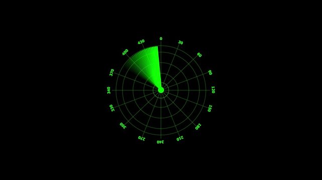 Digital radar screen animation illustrating surveillance technology and object detection. Radar screen animation. Futuristic digital scanning