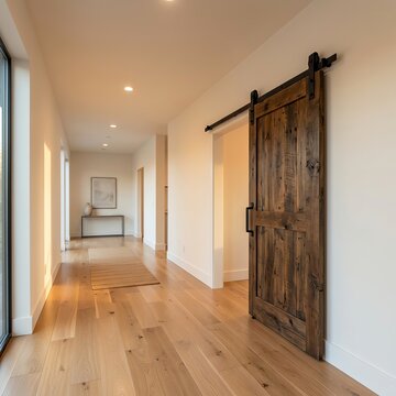 modern hallway with Modern hallway with wooden sliding door design. professional commercial visual content high demand creative marketing asset realistic detail modern design concept