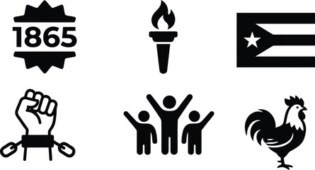 Fototapeta premium Cuban revolution symbols collection torch flag rooster and protest imagery