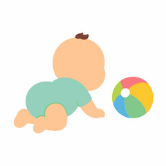 Fototapeta premium Adorable Baby Crawling and Playing with Colorful Ball.