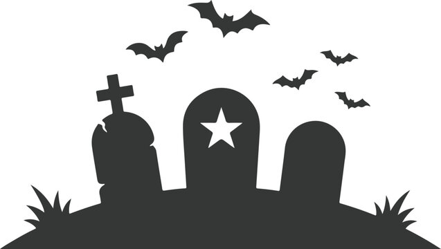 halloween graveyard tombstone silhouette with bats vector illustration
