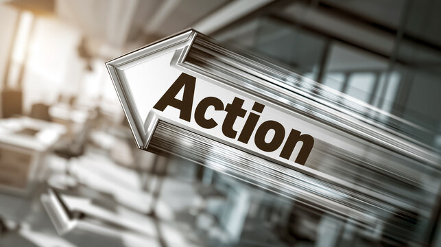 スピード感と成功を表すAction矢印のビジネスビジュアル