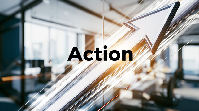 スピード感と成功を表すAction矢印のビジネスビジュアル