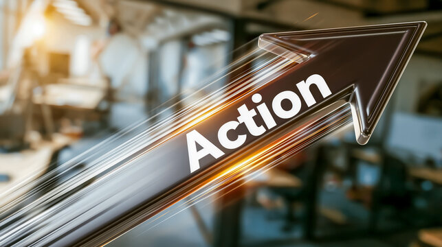 スピード感と成功を表すAction矢印のビジネスビジュアル