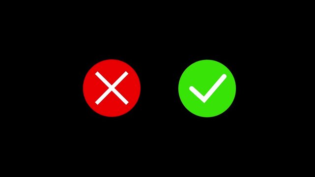Cross mark and check mark on back background. Wrong or correct sign. Approval or disapproval concept.