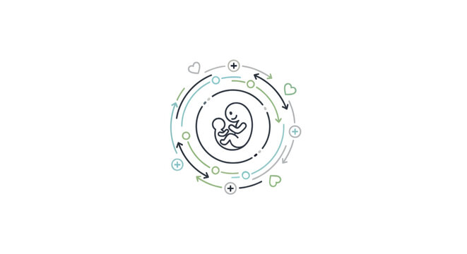 Fetus development cycle logo with arrows and hearts