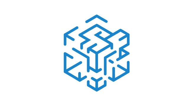 Geometric blue isometric maze cube icon
