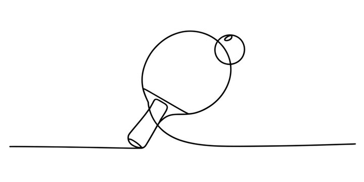 Continuous line drawing of ping pong paddle and ball