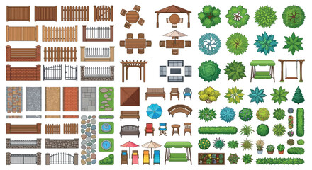 Fototapeta premium Garden And Landscape Elements Vector Illustration On White Background