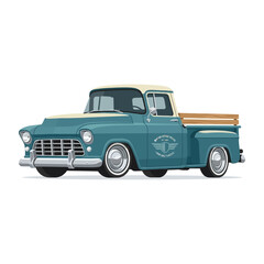 Fototapeta premium Vintage Turquoise Pickup Truck, Retro Classic American Vehicle Isolated