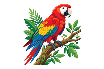 Colorful macaw parrot perched on tropical branch vector illustration with tropical, wildlife © Md Hifjul