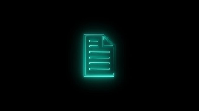 Glowing neon File document icon isolated on black background. Neon Document downloading animation. digital file and data management concept