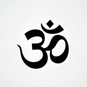 Bold black Om symbol graphic isolated on clean white background. Spiritual icon represents mantra sacred sound and Hinduism, Buddhism, Jainism beliefs for meditation and yoga.