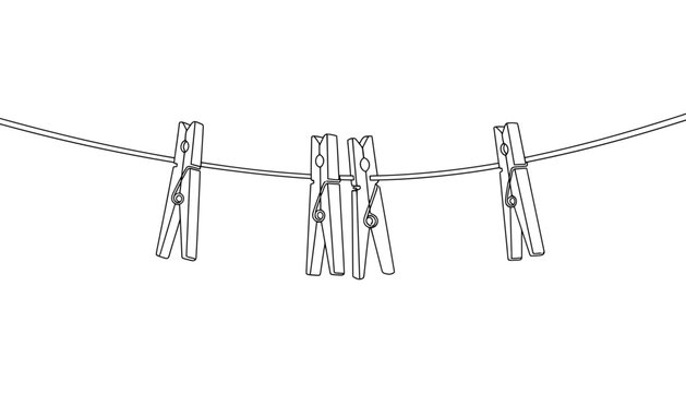 Clothespins hanging on wire minimalist line art vector