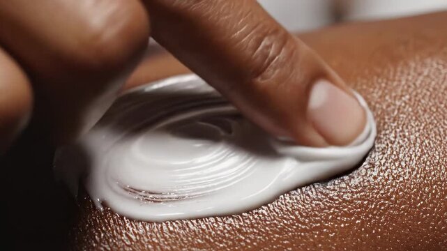 Applying moisturizing cream to skin in home setting during daytime