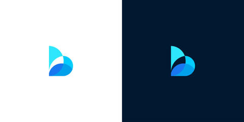 Abstract Letter B Logo Design Icon with Blue Gradient Shapes on Light and Dark Backgrounds © anello