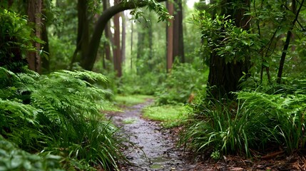 Fototapeta premium A tranquil indoor space combines the beauty of a refreshing nature trail with a timeless gentle