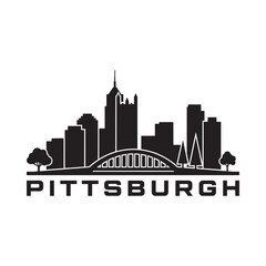 Pittsburgh Skyline Silhouette Against White Background Cityscape Representation © MSTASIA