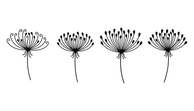 Dandelion seeds silhouette vector illustration collection