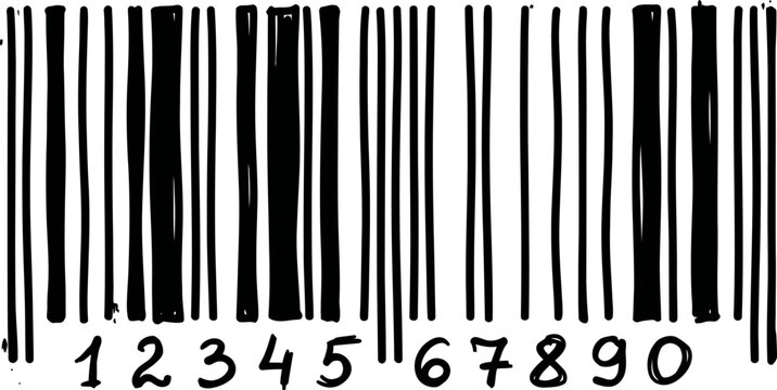 Glitchy barcode scan error illustration, distorted black and white digital malfunction graphic, grunge aesthetic data failure vector element