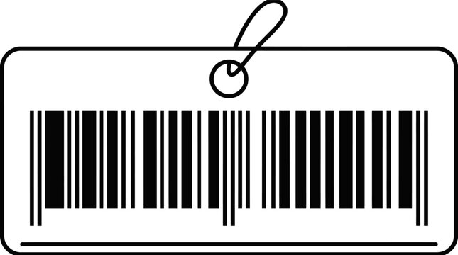 Minimalist barcode price tag vector, black and white retail product label icon, digital scanning code for inventory and logistics management