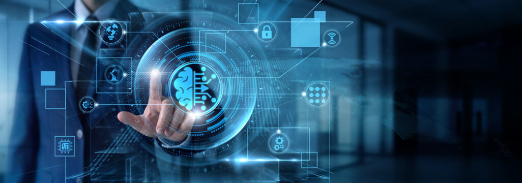 Machine Learning Engineer touching machine learning data and predictive modeling algorithms, artificial neural network training, automated data forecasting, smart computer vision software.