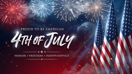 Naklejka premium American Flags And Fireworks Display Patriotic Celebration Scene