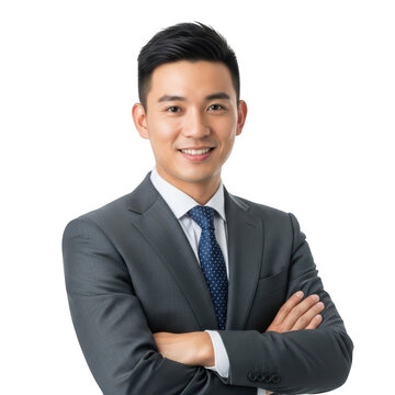 Professional man standing with arms crossed confidently isolated on transparent background