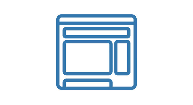 Blue line icon of a web browser window wireframe layout