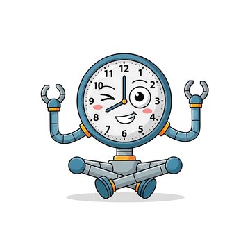 Cute cartoon alarm clock with happy face and bells.