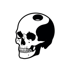 Black and white skull illustration. © Shena