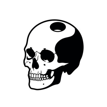 Black and white skull illustration.