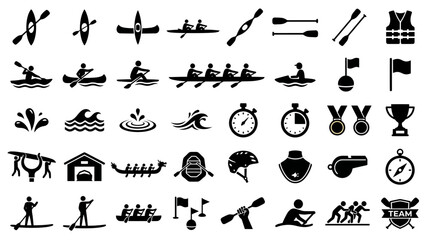 Collection of black and white water sport icons © Kasdo