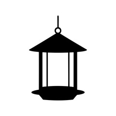 Obraz premium Black hanging lantern icon - Minimalist black lantern hanging from a hook, clean and simple design for icons and illustrations.