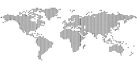 Abstract black dotted world map silhouette global geography and international travel vector illustration. © Design House
